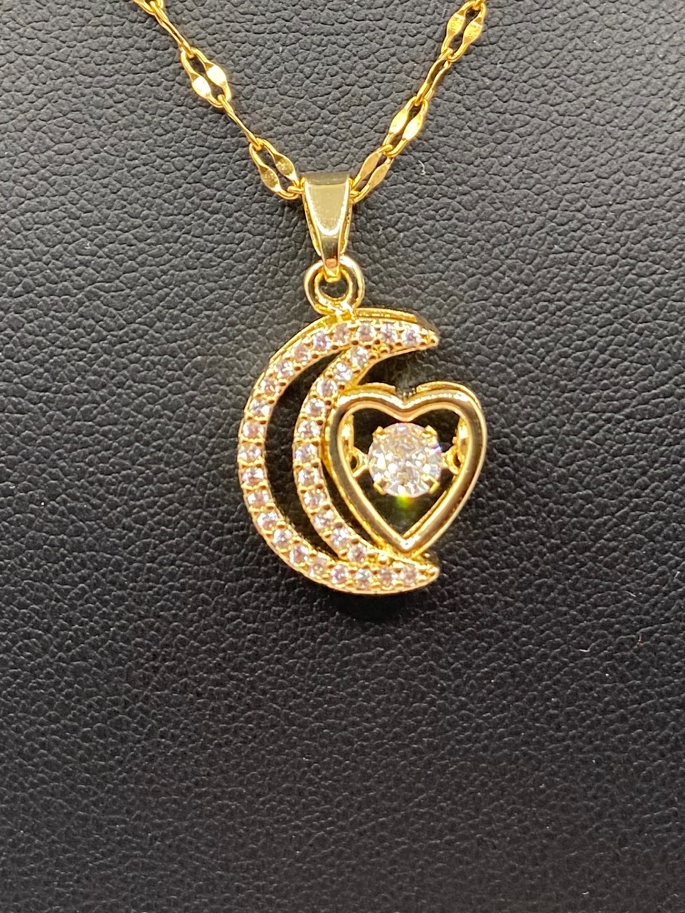 Gold Moon & Heart Pendant Necklace - Women Jewelry